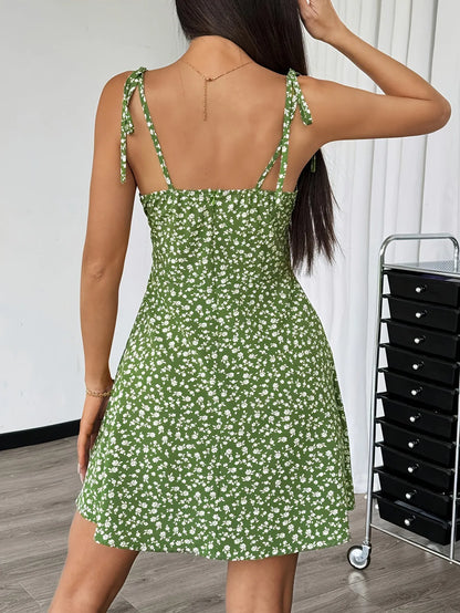 Blumen Strandkleid Damen – Kurzes Sommerkleid mit Spaghettiträgern