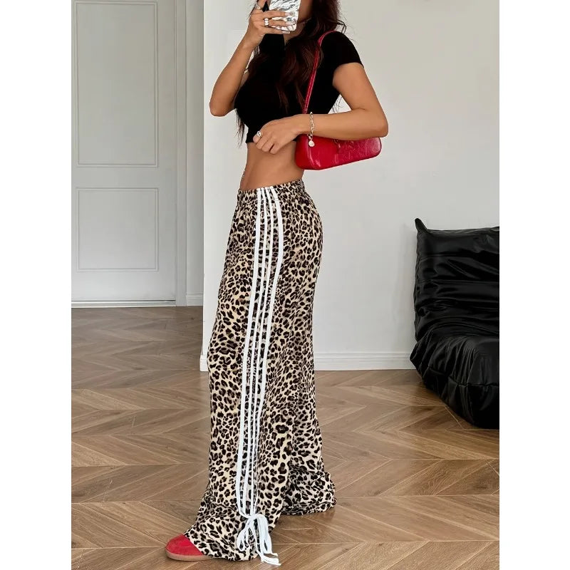 Leopardenmuster-Hose Damen – Y2K Straight Leg Stretch Casual Streetwear
