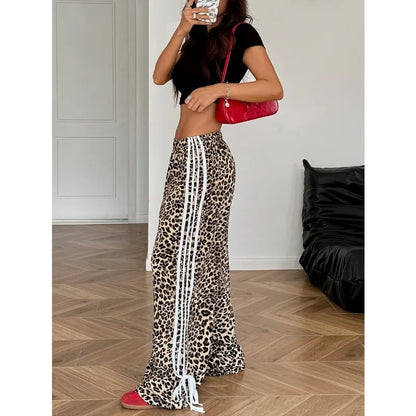 Leopardenmuster-Hose Damen – Y2K Straight Leg Stretch Casual Streetwear