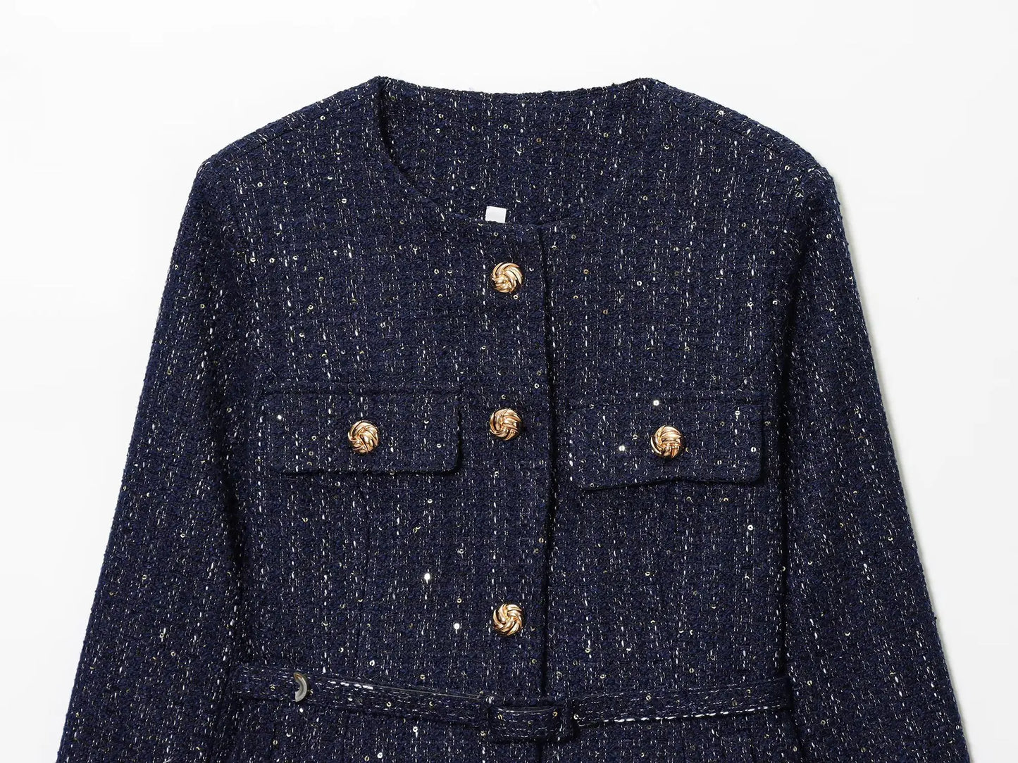 Luxuriöse Pailletten-Jacke mit Gürtel – Glamouröse Festliche Blazer-Jacke für Besondere Abende