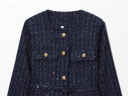 Luxuriöse Pailletten-Jacke mit Gürtel – Glamouröse Festliche Blazer-Jacke für Besondere Abende