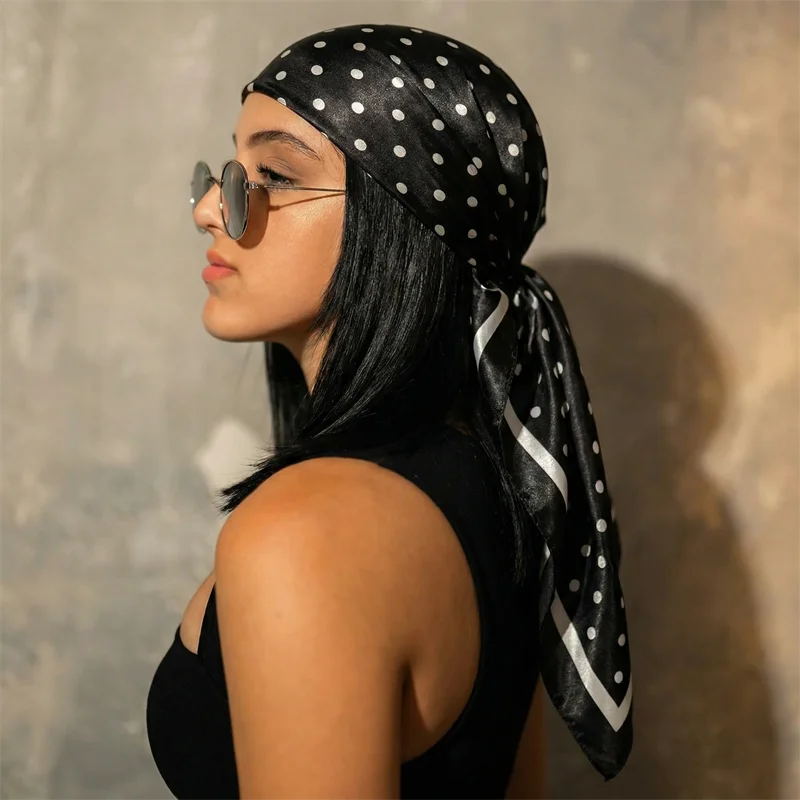 Gepunkteter Satin-Seidenschal Damen – Quadratisches Halstuch Haarband Kopftuch