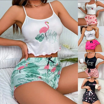 Damen Milchseide Bedrucktes Tanktop & Shorts Homewear-Set
