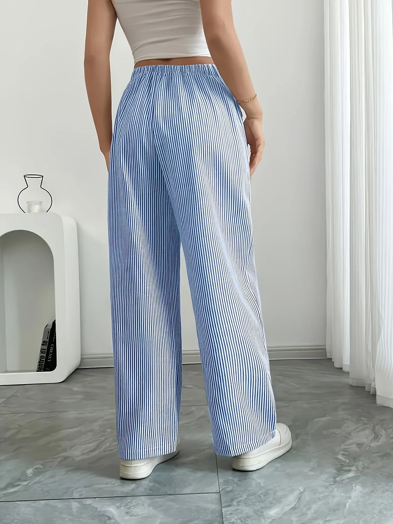 Gestreifte Casualhose Damen Blau – Taschen Sportlich Entspannt Alltag