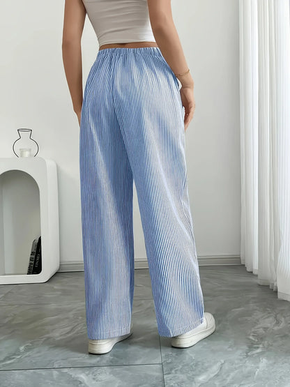 Gestreifte Casualhose Damen Blau – Taschen Sportlich Entspannt Alltag