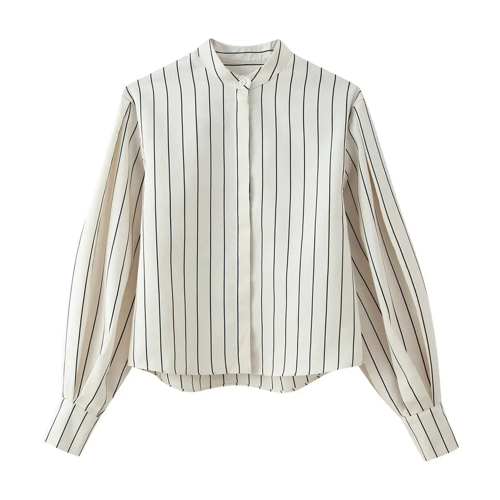 Beige Streifen-Set Puffärmel-Hemd & Hose - JWANOFFIZIELL
