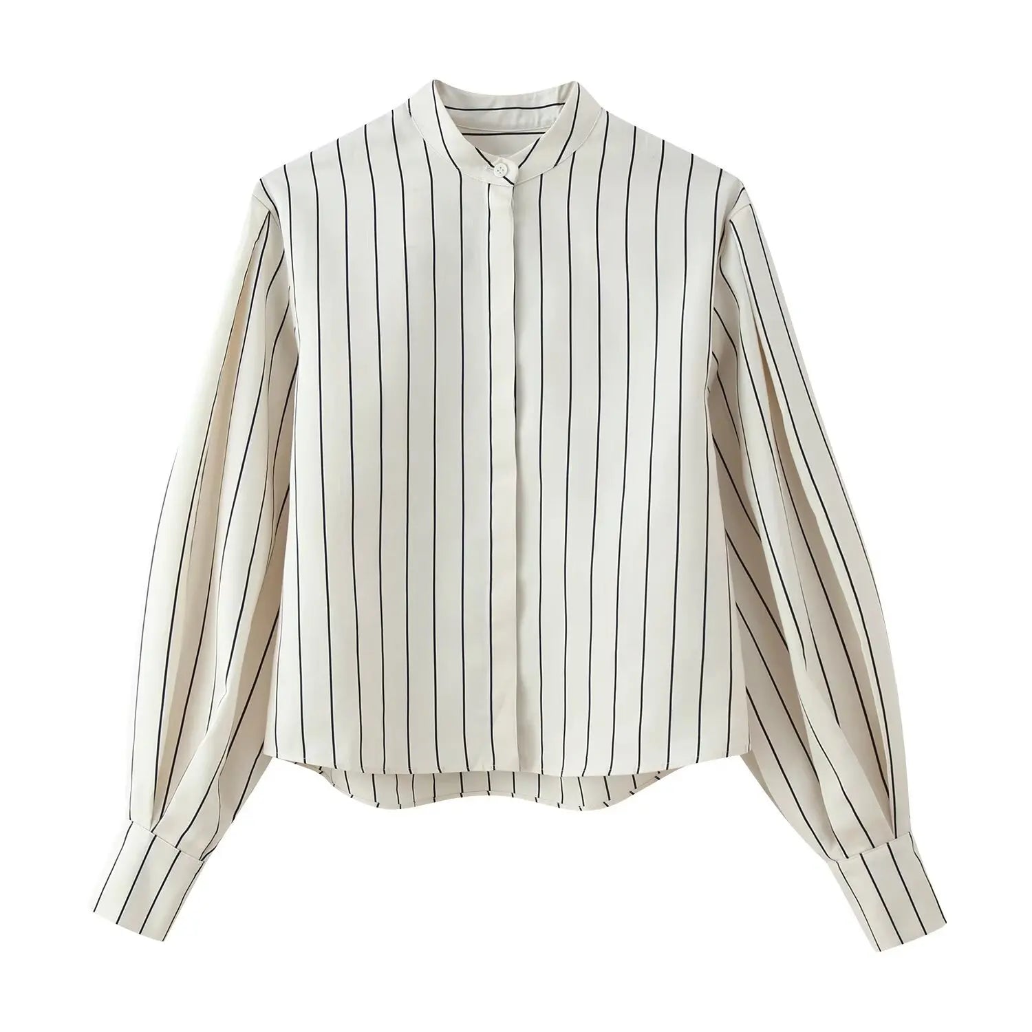 Beige Streifen-Set Puffärmel-Hemd & Hose - JWANOFFIZIELL