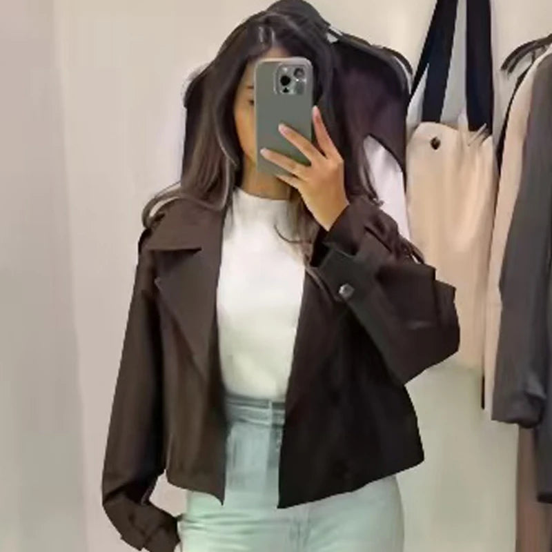 Damen Oversized Trenchcoat Zweireihig Cropped Herbst