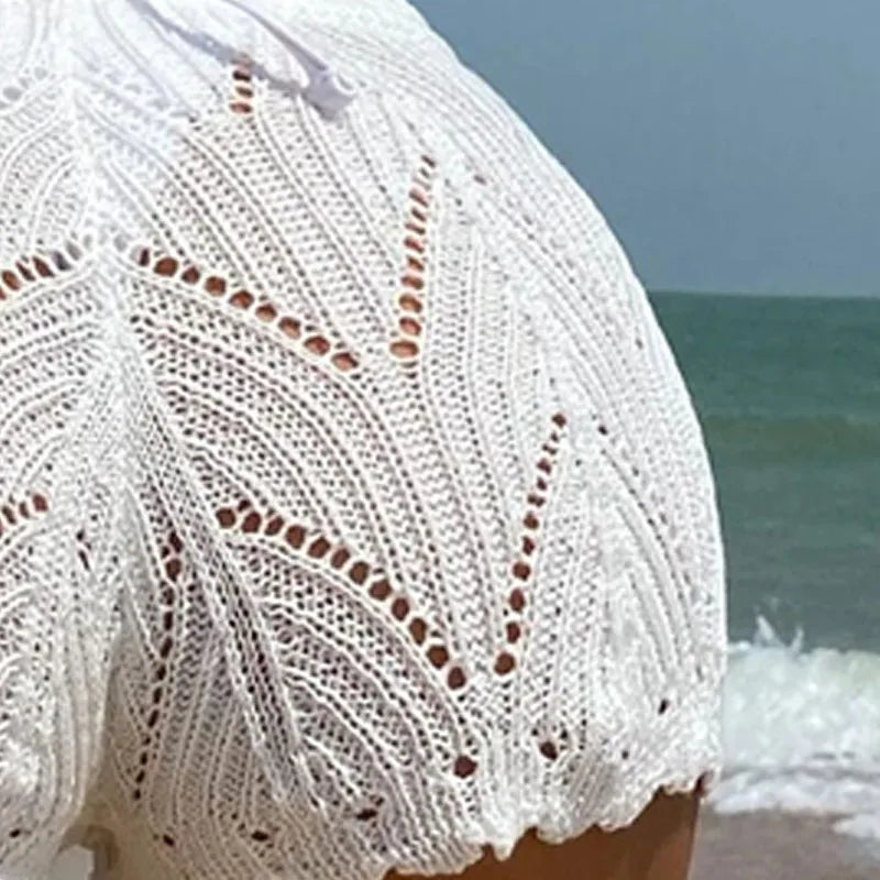 Damen Strick-Bikini-Shorts mit Lochmuster, einfarbig