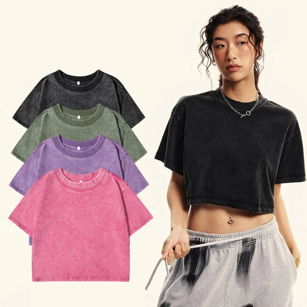 Washed Baumwoll Crop-Shirt Y2K - JWANOFFIZIELL