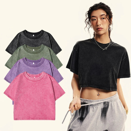 Washed Baumwoll Crop-Shirt Y2K - JWANOFFIZIELL