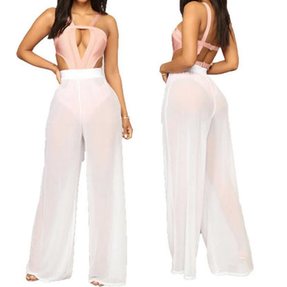 Transparente Mesh-Strandhose Damen – High-Waist Loose Fit Beach Cover-Up Sommer