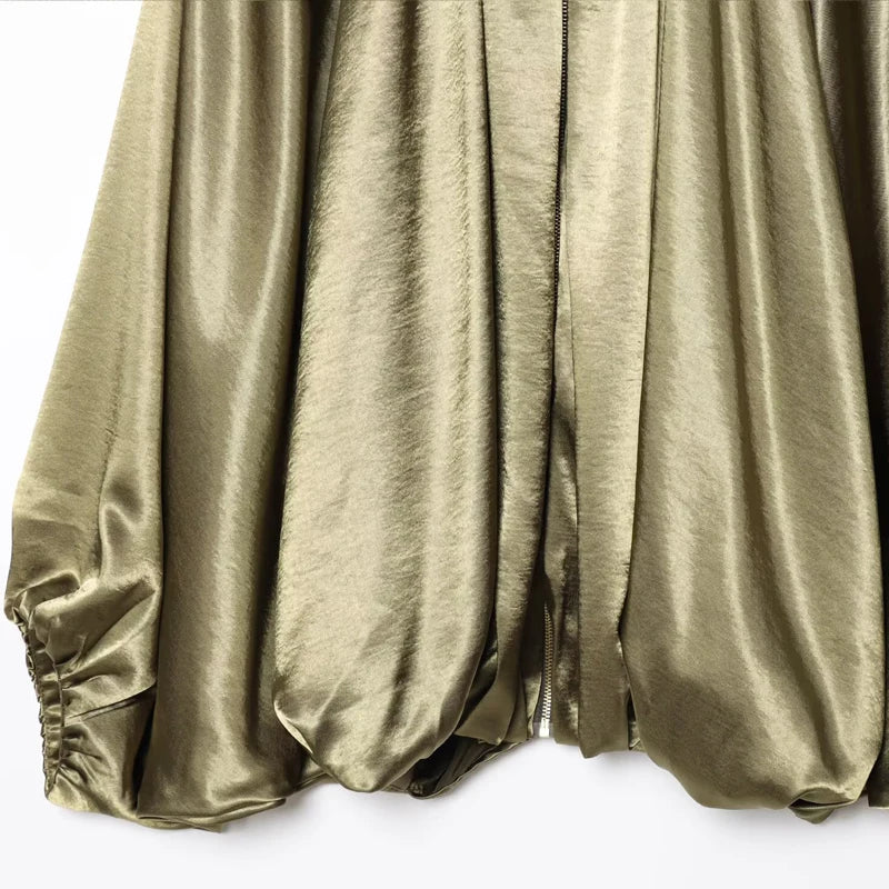 Damen Oversized Bomber Jacke mit Reißverschluss Vintage