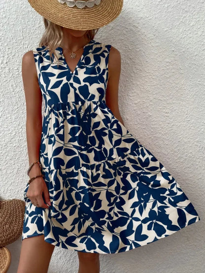 Damen Boho-Kleid mit Print, ärmellos, V-Ausschnitt