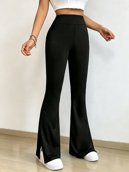High-Waist-Yoga-Schlaghose Damen – Seitenschlitz Figurformend Breathable Streetwear