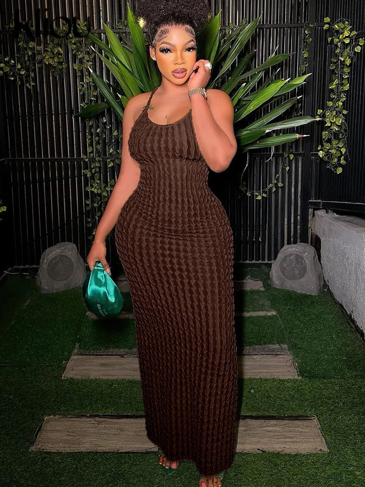 Gerafftes Maxi-Kleid Damen – Spaghetti-Träger Bandage Rückenfrei Bodycon