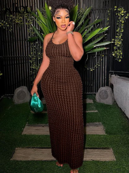 Gerafftes Maxi-Kleid Damen – Spaghetti-Träger Bandage Rückenfrei Bodycon