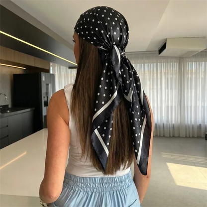 Gepunkteter Satin-Seidenschal Damen – Quadratisches Halstuch Haarband Kopftuch