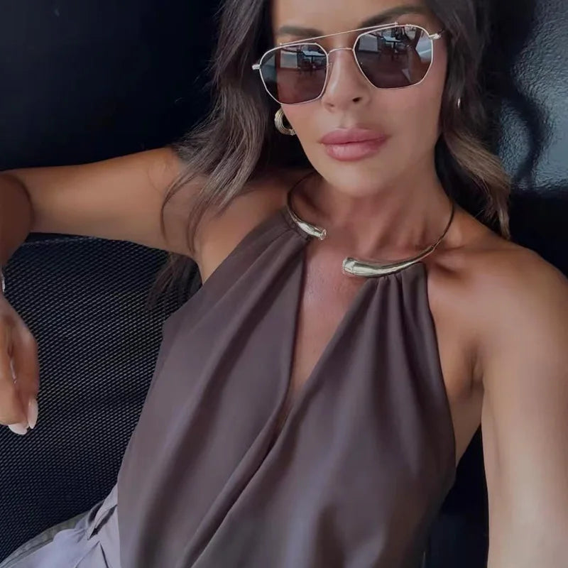 Damen Halter Bodysuit Rückenfrei Ärmellos Sexy