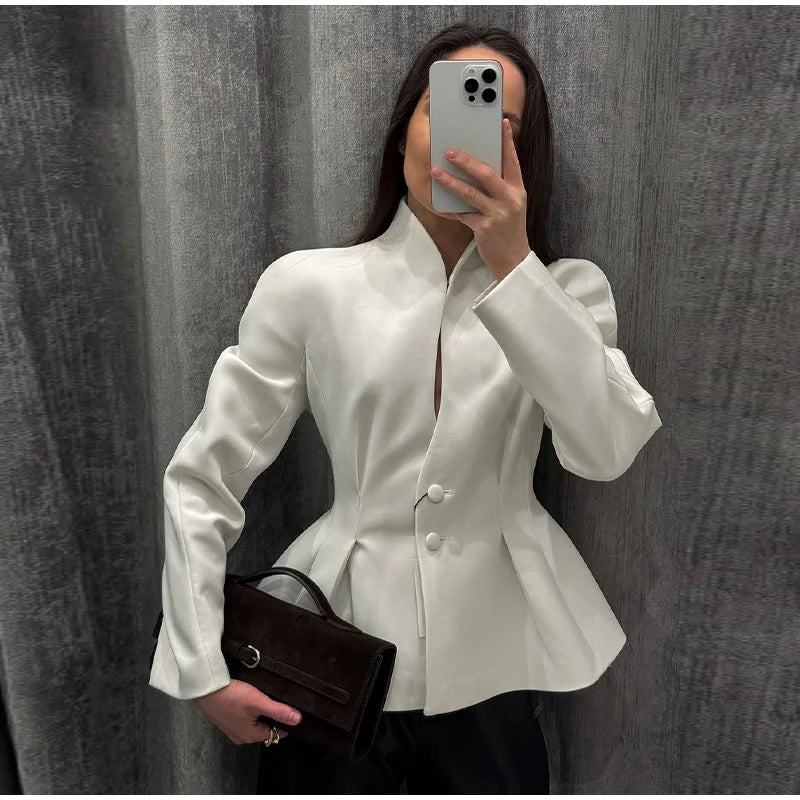 Strukturierter Hollow-Out-Blazer Damen – Langarm Tailliert Office Elegant