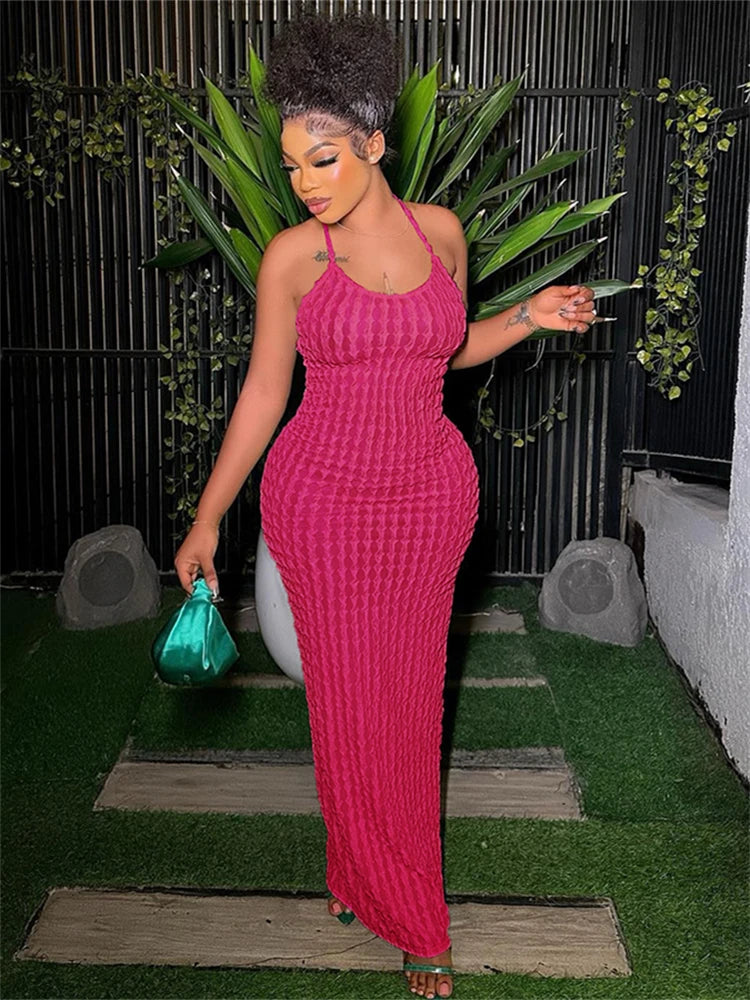 Gerafftes Maxi-Kleid Damen – Spaghetti-Träger Bandage Rückenfrei Bodycon