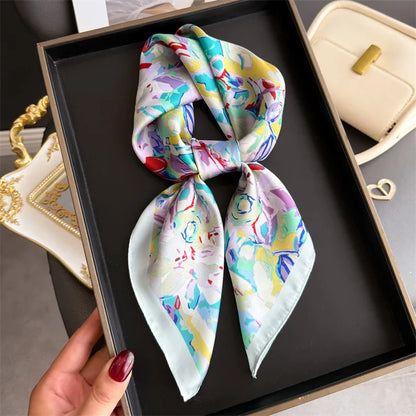 Luxuriöses Satin-Seidentuch Damen – Quadratisches Markentuch mit Blumenmuster