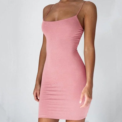 Damen Spaghetti-Träger Bodycon Mini Kleid
