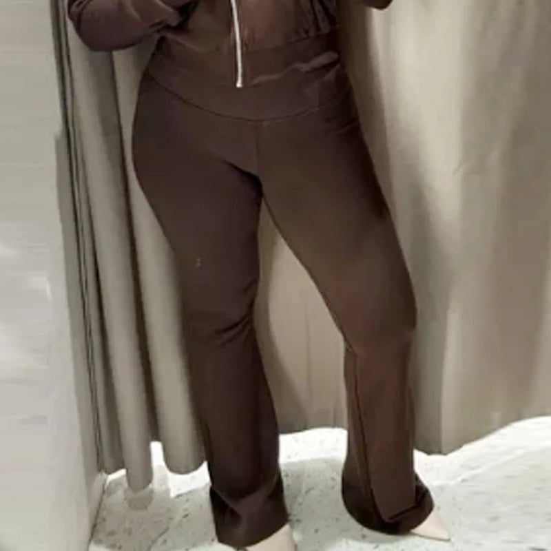 Trendige Fleece Flared-Hose mit Hohem Bund – Weiche Ausgestellte Freizeithose