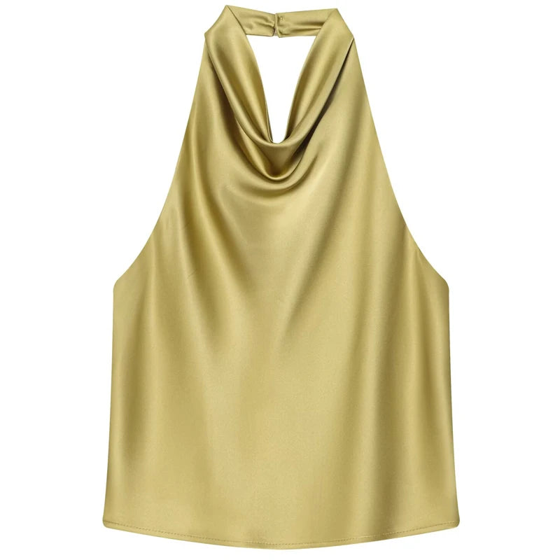 Damen Halter Satin Korsett Top Rückenfrei Elegant