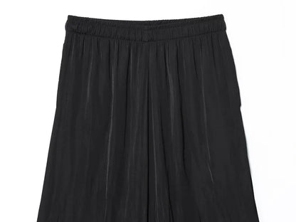 Weite Plissee-Hose Damen – High-Waist Casual Baggy Sommerhose in Schwarz