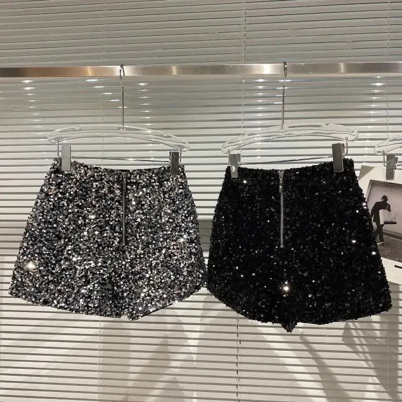 Pailletten-Samt Shorts Glänzend - JWANOFFIZIELL