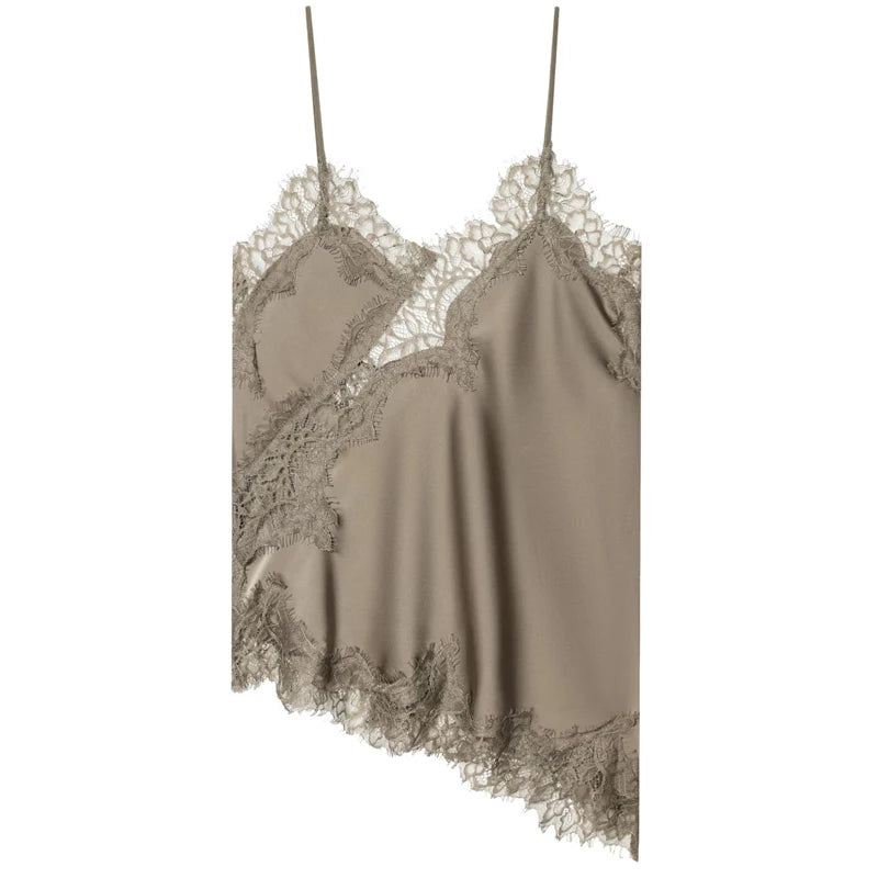 Damen Asymmetrisches Spitzen Camisole Top Off-Shoulder Y2K
