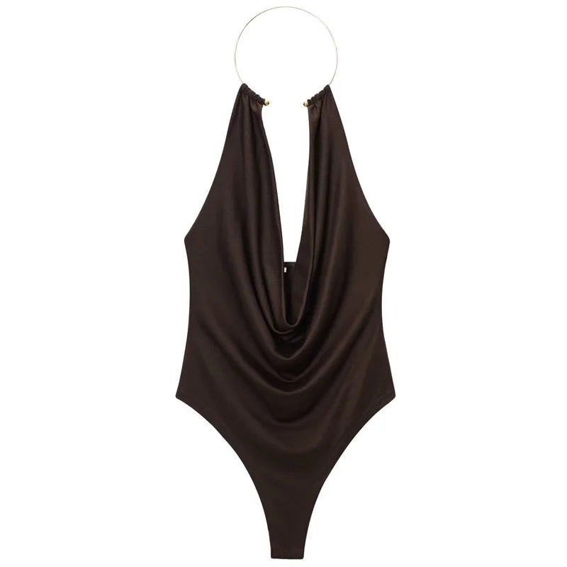 Damen Halter Bodysuit Rückenfrei Ärmellos Sexy