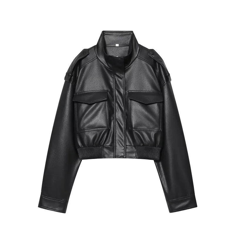 Kunstleder-Bomberjacke Cropped - JWANOFFIZIELL