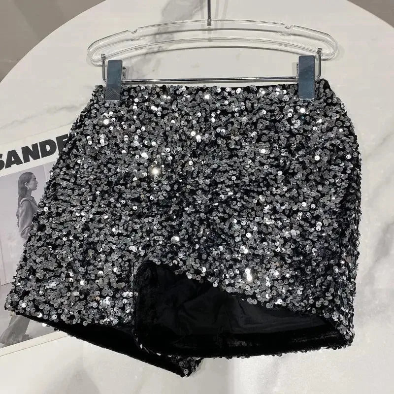 Pailletten-Samt Shorts Glänzend - JWANOFFIZIELL