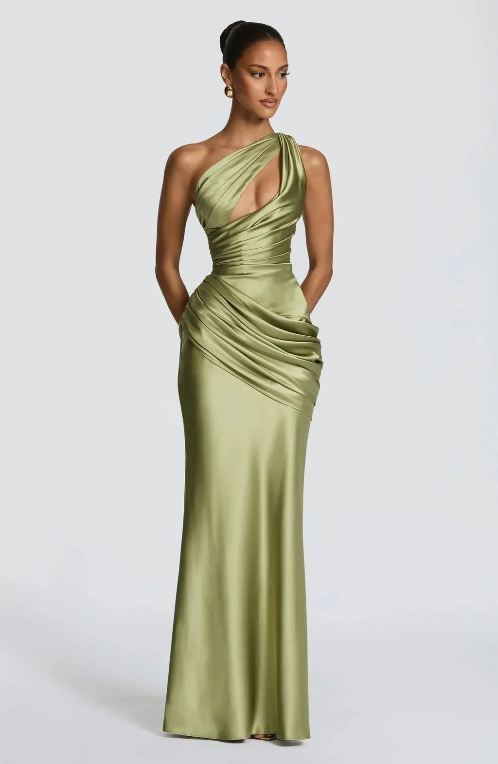 Drapiertes Satin-Maxikleid One-Shoulder - JWANOFFIZIELL