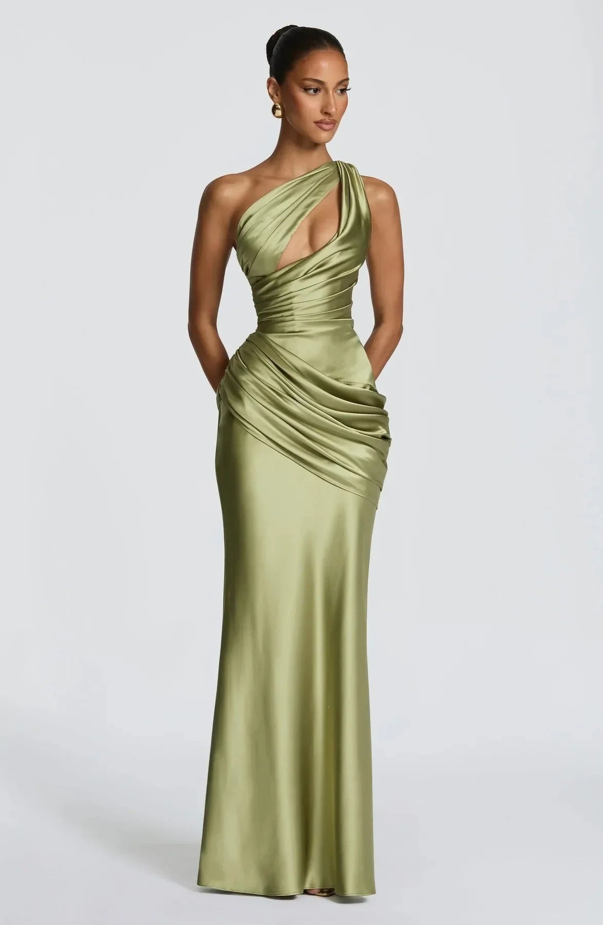 Drapiertes Satin-Maxikleid One-Shoulder - JWANOFFIZIELL