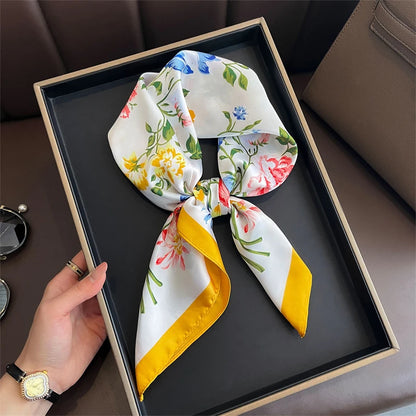 Luxuriöses Satin-Seidentuch Damen – Quadratisches Markentuch mit Blumenmuster