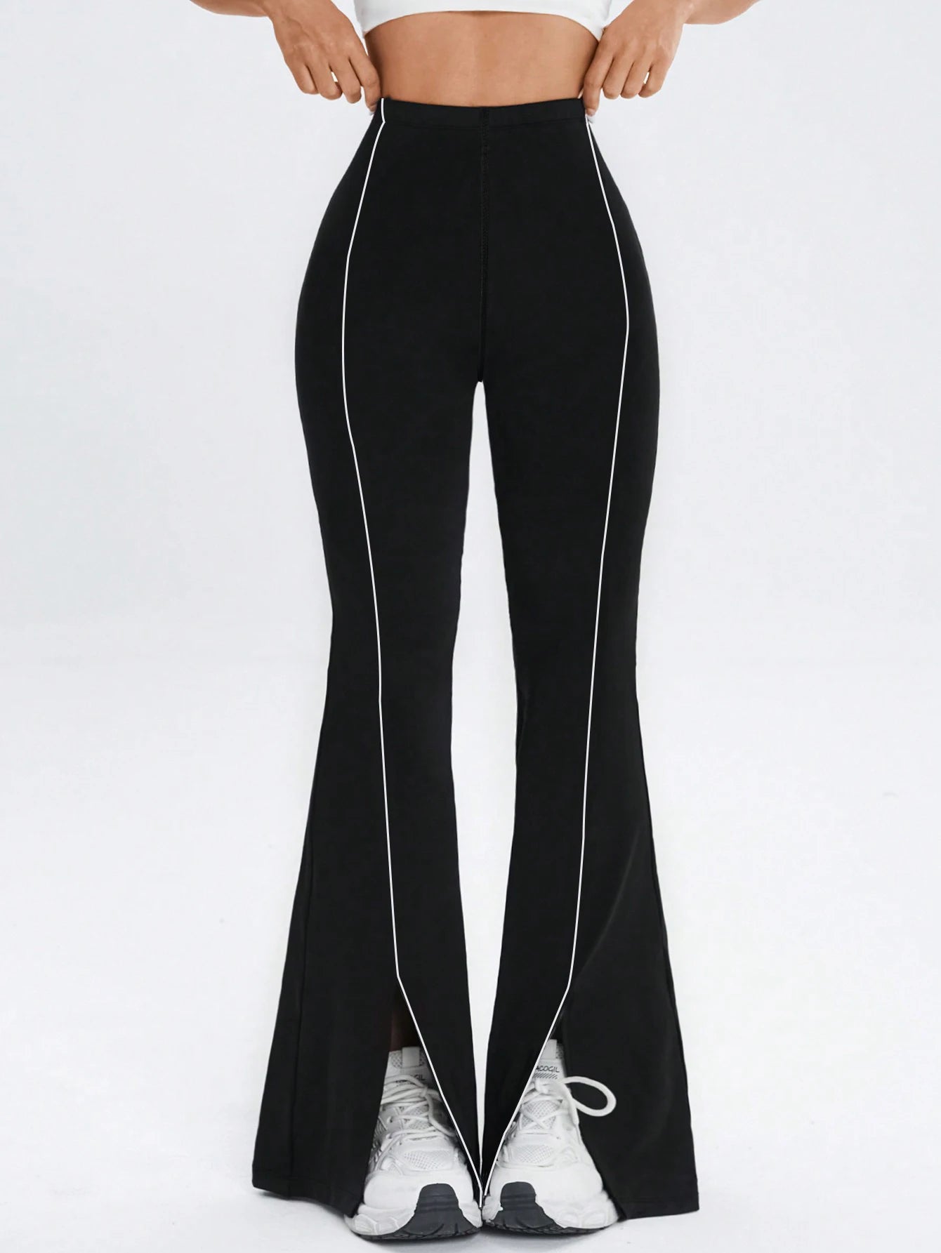 Sommer-Schlaghose Damen High-Waist – Po-Lift Seitenschlitz Sport Fitness Alltag