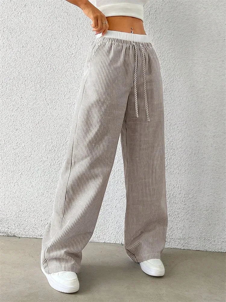 Gestreifte Wide-Leg Hose Damen – Y2K Casual Streetwear Herbst/Winter