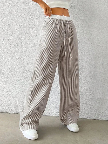 Gestreifte Wide-Leg Hose Damen – Y2K Casual Streetwear Herbst/Winter