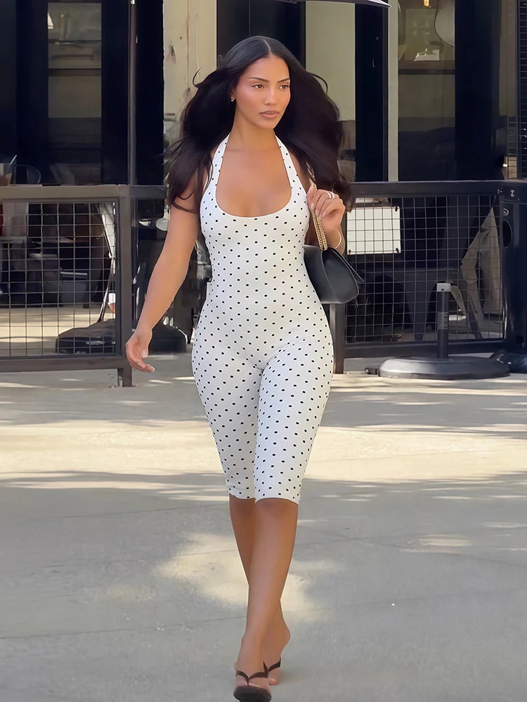 Polka-Dot-Overall Damen – Halter Rückenfrei Bandage Tief-V Streetwear Sommer