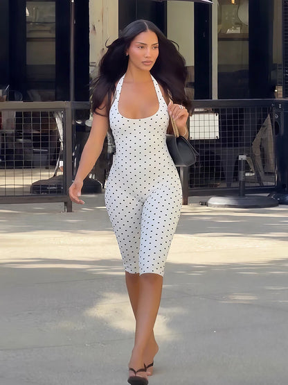 Polka-Dot-Overall Damen – Halter Rückenfrei Bandage Tief-V Streetwear Sommer