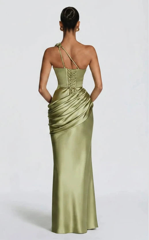 Drapiertes Satin-Maxikleid One-Shoulder - JWANOFFIZIELL