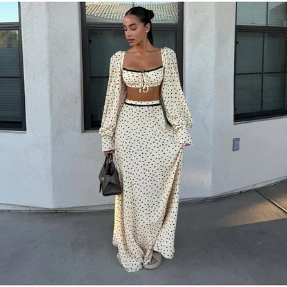 Polka-Dot-Set Damen – Laternenhülsen-Top & Trompetenrock Elegant Sommer