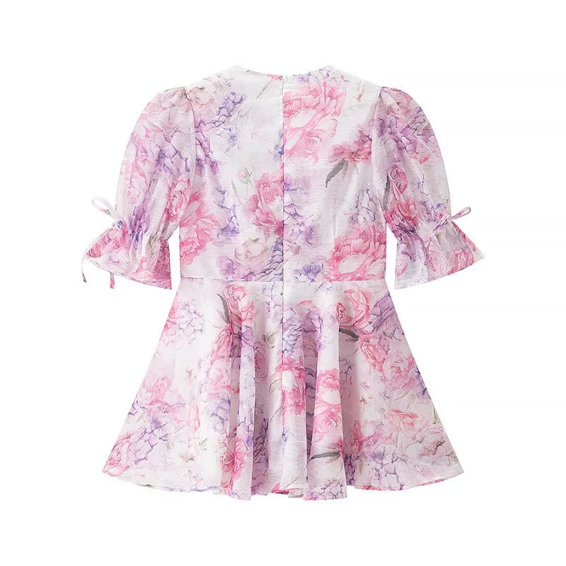3D-Blüten Fairy-Minikleid mit Puffärmeln - JWANOFFIZIELL