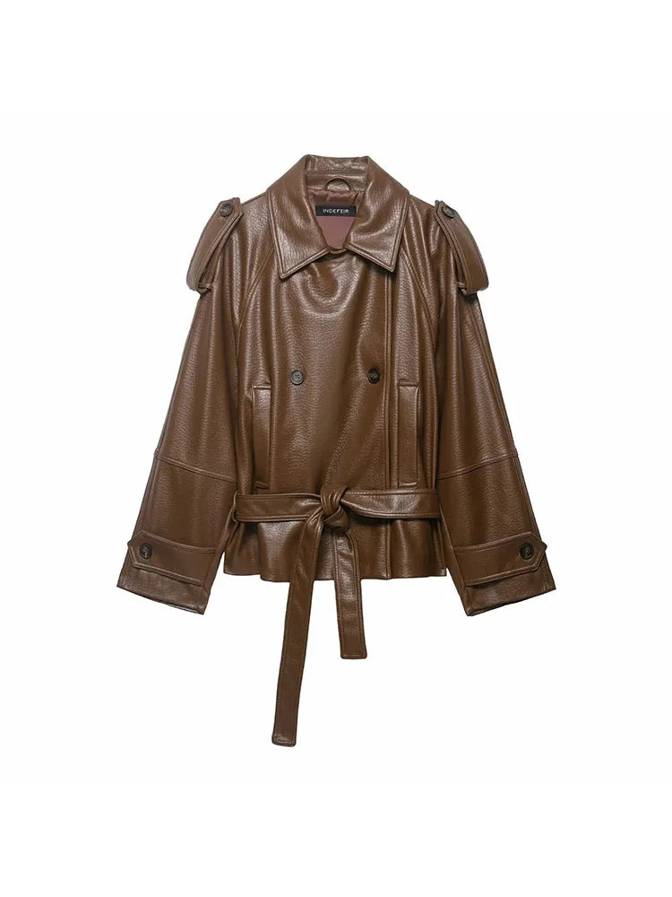 Kunstleder-Trenchcoat mit Gürtel - JWANOFFIZIELL
