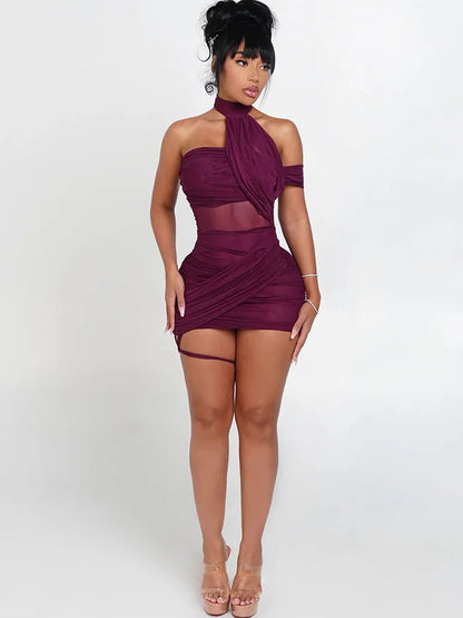 Damen Mesh Cut-Out Bodycon Minikleid