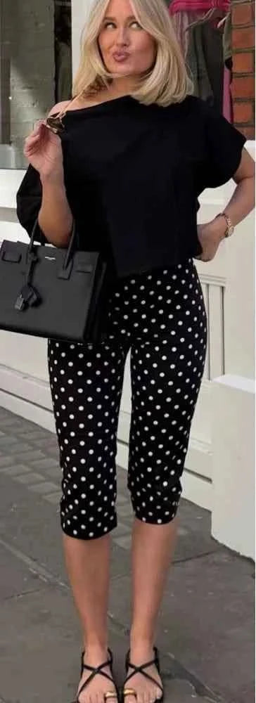 TFMLN New Women Polka Dot Calf Length Pants Vintage Slimming Cropped Trousers Casual Summer Streetwear 2026 Fashion Lady