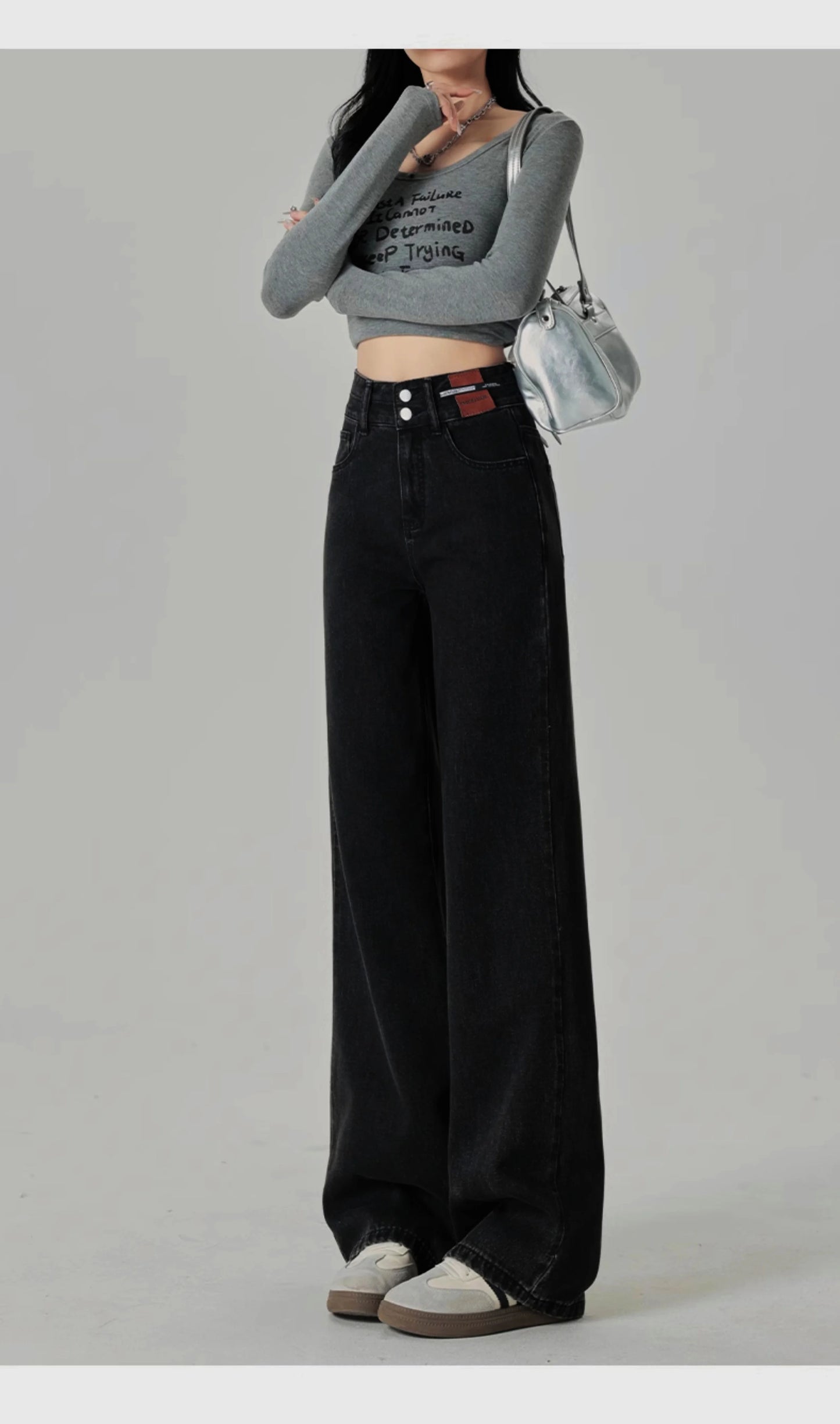 Wide-Leg-Jeans Damen – High-Waist Straight Leg Casual Kontrastfarben